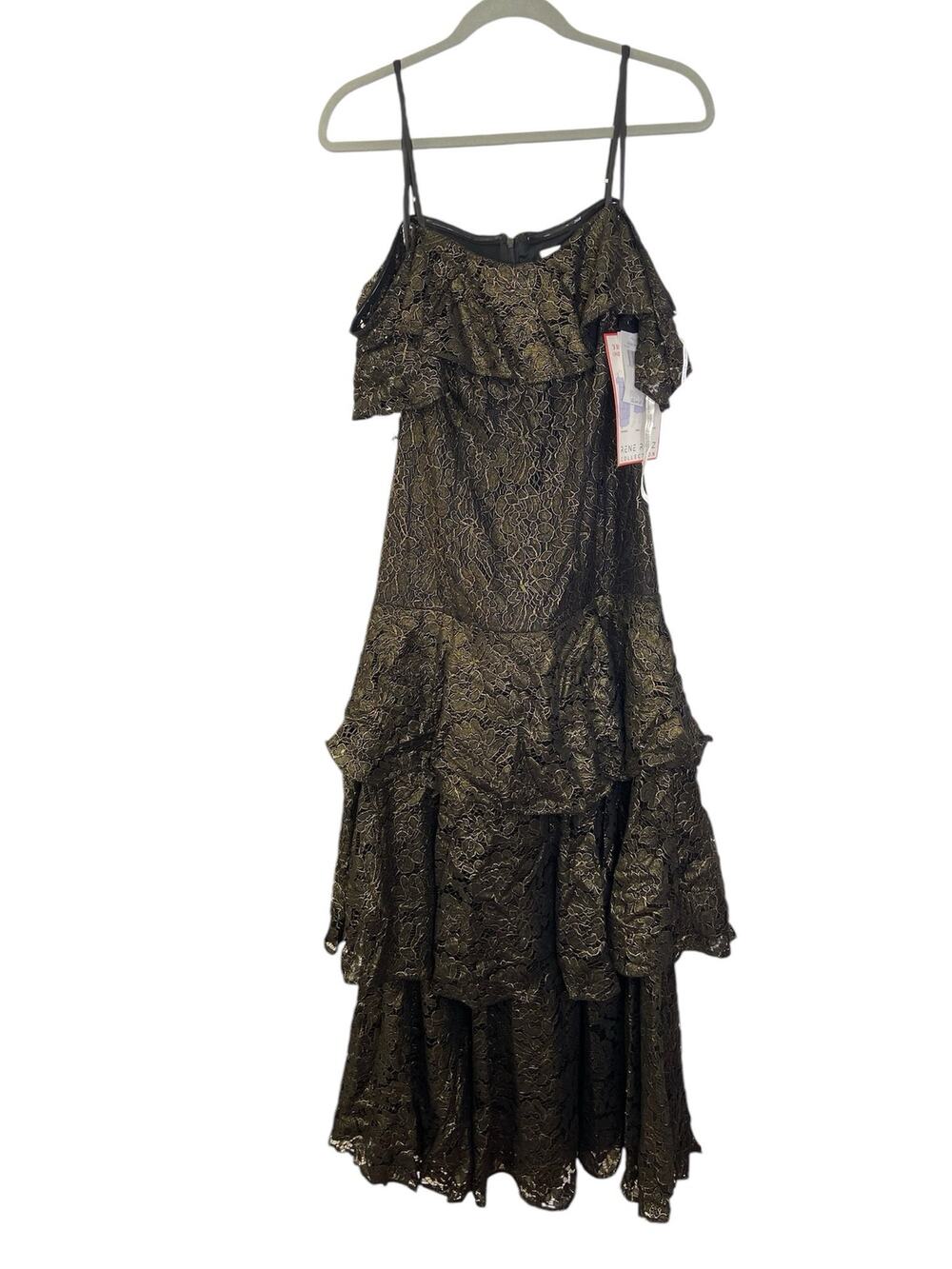 Rene Ruiz Embroidered Lace Gown Tiered Ruffle Formal Gala Wedding Guest Party 4